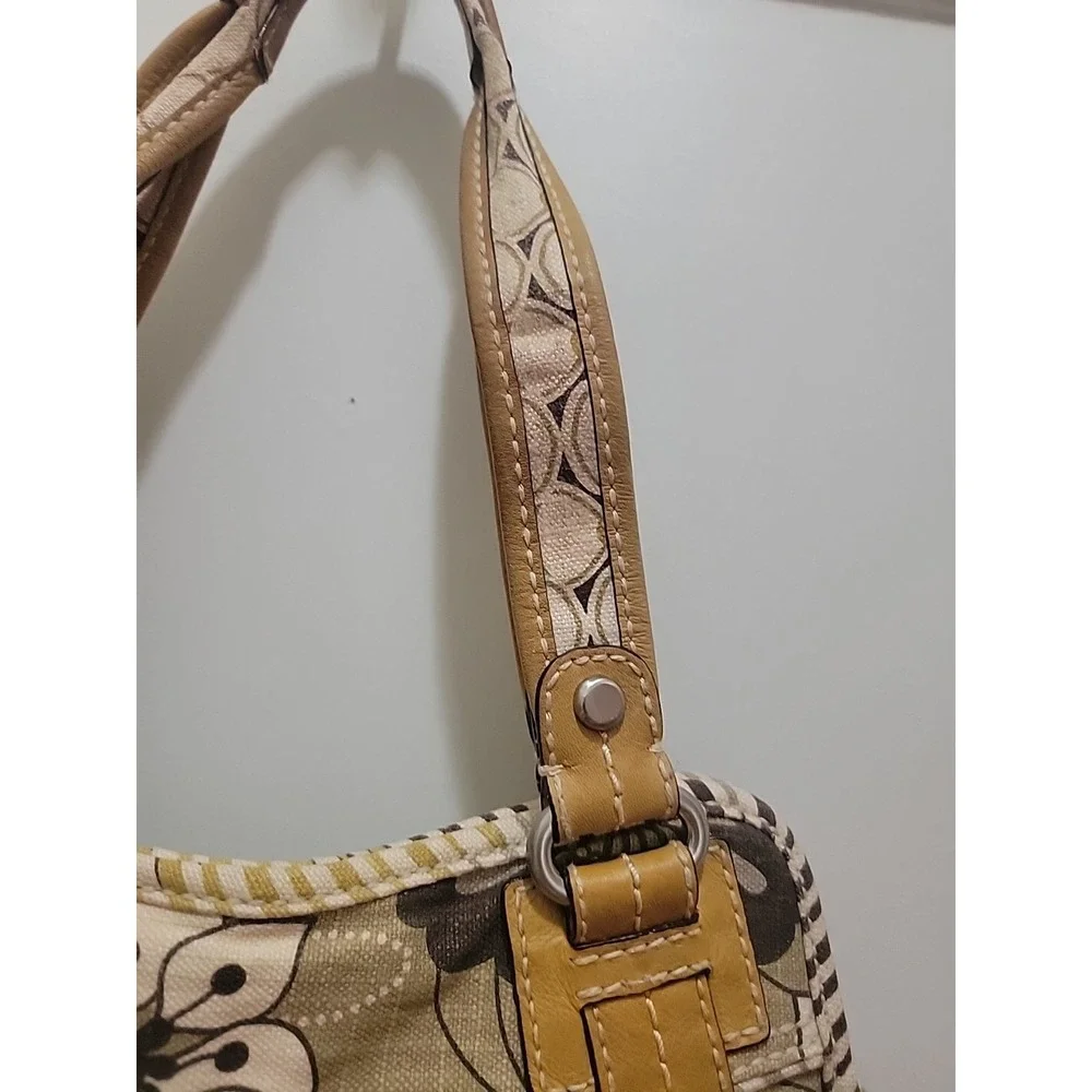 FOSSIL Patterned Canvas Leather Trim Shoulder/Tote Bag
